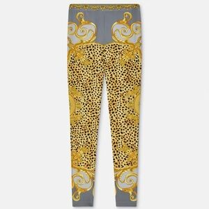 Versace Gray and Gold Baroque Print Leggings